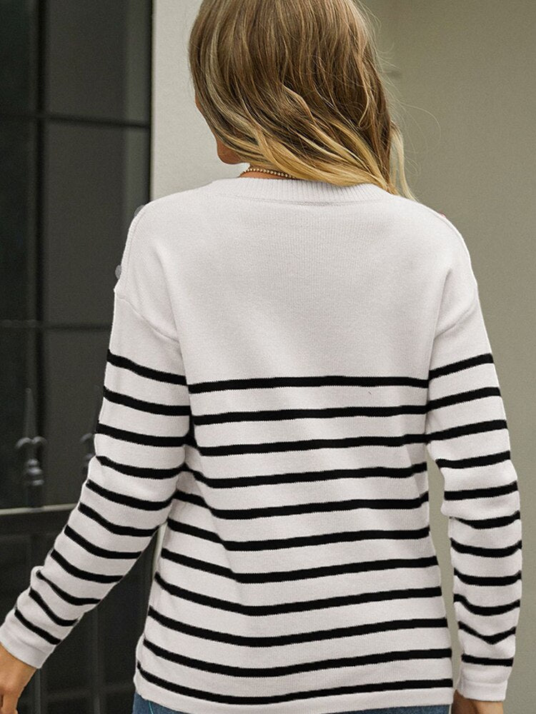 Stripes White Black Winter Sweater